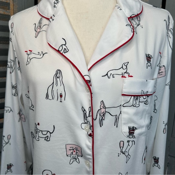 Kate Spade Long Sleeve PJ Set Dog Print Cream Sz M NWT - Picture 5 of 16